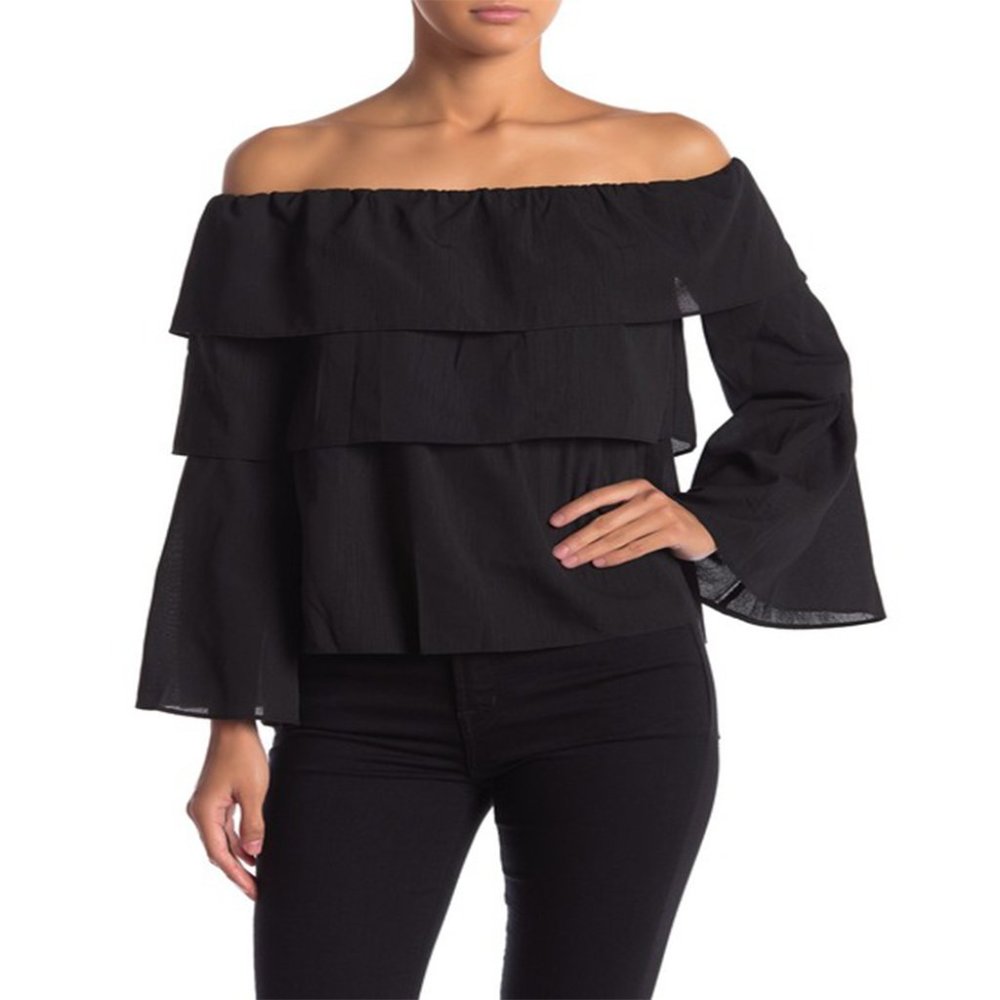 NWT Sugar + Lips Sonja Off the Shoulder Black Top